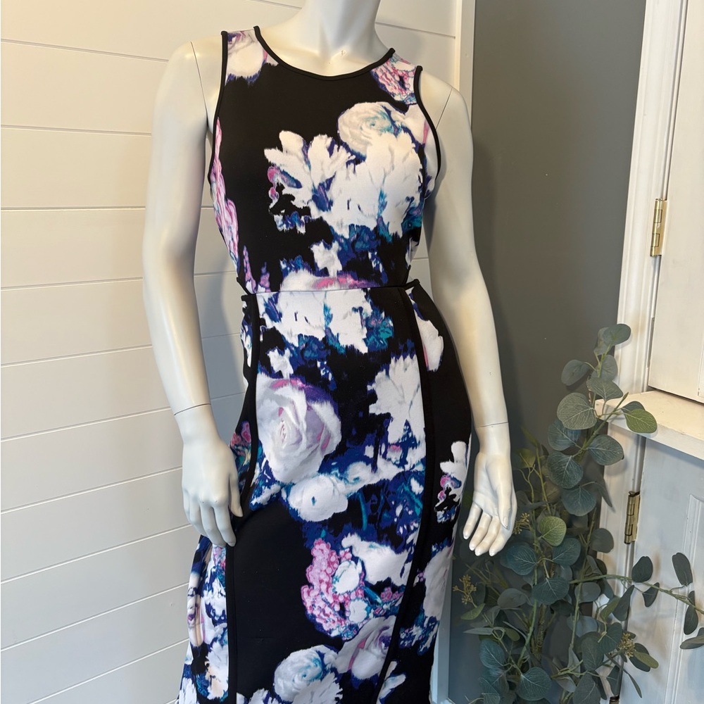 Floral Sleeveless Cutout Dress - Black and Pink